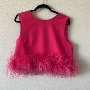 Hot Pink Feather Trimmed Top Size Large